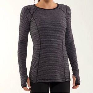 Women's Lululemon Turn Around Long Sleeve Black Heathered Striped, Large (10/12)